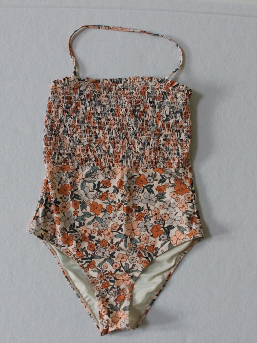 Cupshe Floral Smocked Swimsuit Bandeau Medium